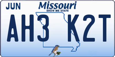 MO license plate AH3K2T