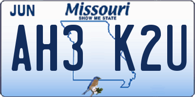 MO license plate AH3K2U