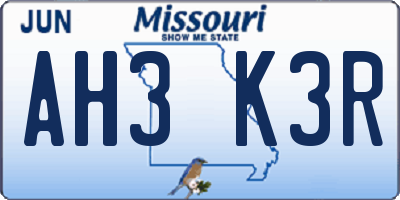 MO license plate AH3K3R