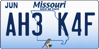 MO license plate AH3K4F