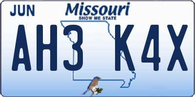 MO license plate AH3K4X