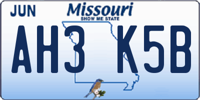 MO license plate AH3K5B