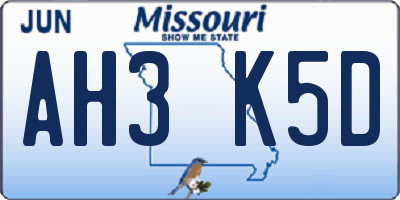 MO license plate AH3K5D