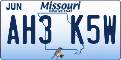 MO license plate AH3K5W