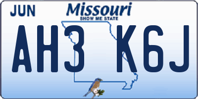 MO license plate AH3K6J