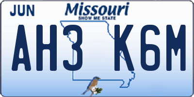 MO license plate AH3K6M