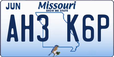 MO license plate AH3K6P