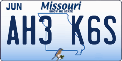 MO license plate AH3K6S
