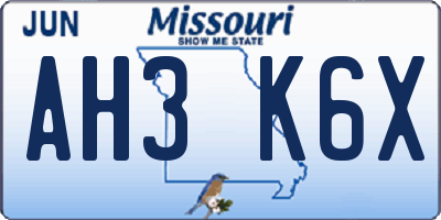 MO license plate AH3K6X