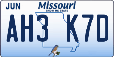 MO license plate AH3K7D