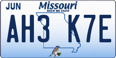 MO license plate AH3K7E