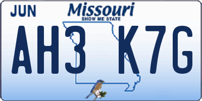 MO license plate AH3K7G
