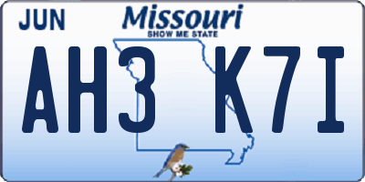 MO license plate AH3K7I