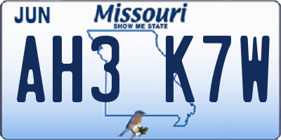 MO license plate AH3K7W