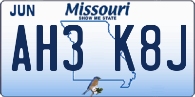 MO license plate AH3K8J