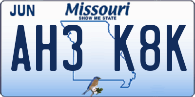 MO license plate AH3K8K