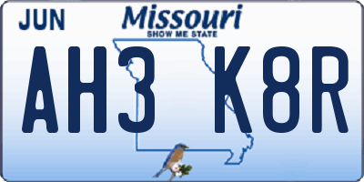 MO license plate AH3K8R