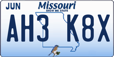 MO license plate AH3K8X