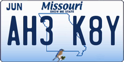 MO license plate AH3K8Y