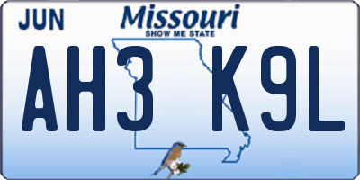 MO license plate AH3K9L