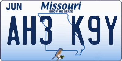 MO license plate AH3K9Y