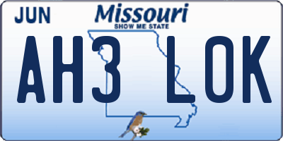 MO license plate AH3L0K