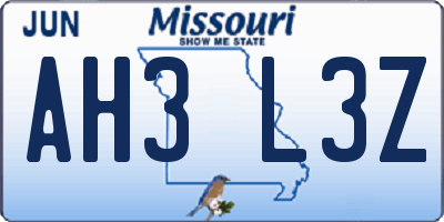 MO license plate AH3L3Z