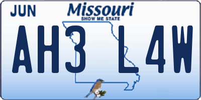 MO license plate AH3L4W