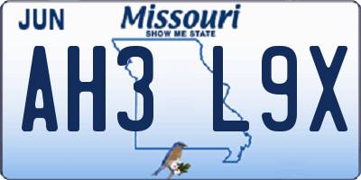 MO license plate AH3L9X