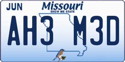 MO license plate AH3M3D