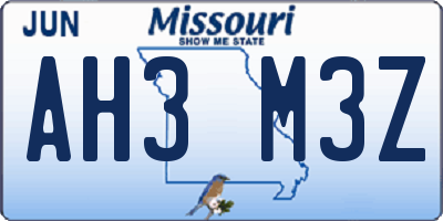 MO license plate AH3M3Z