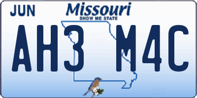 MO license plate AH3M4C