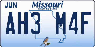 MO license plate AH3M4F