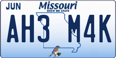 MO license plate AH3M4K