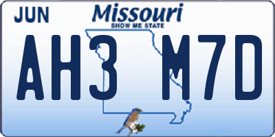 MO license plate AH3M7D