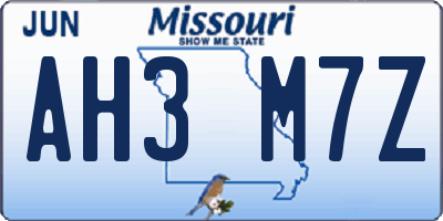 MO license plate AH3M7Z