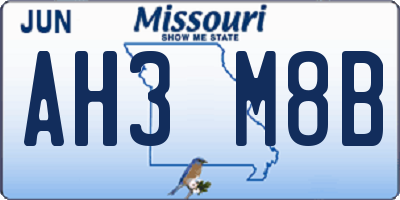 MO license plate AH3M8B