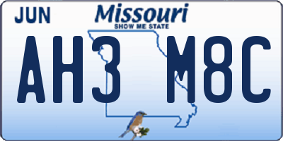 MO license plate AH3M8C