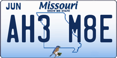 MO license plate AH3M8E