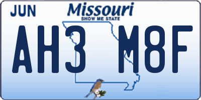 MO license plate AH3M8F