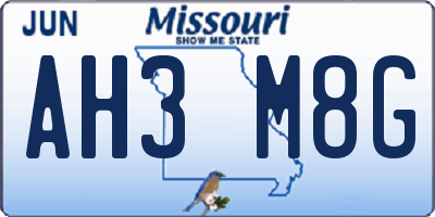 MO license plate AH3M8G