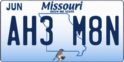 MO license plate AH3M8N