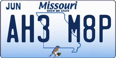 MO license plate AH3M8P