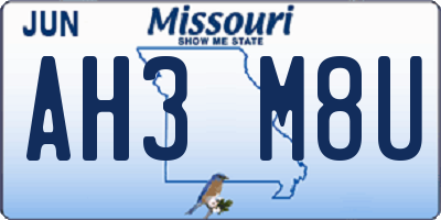 MO license plate AH3M8U