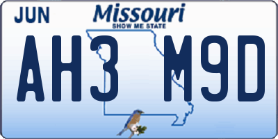 MO license plate AH3M9D