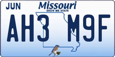 MO license plate AH3M9F