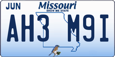MO license plate AH3M9I