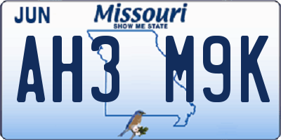 MO license plate AH3M9K