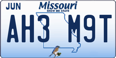 MO license plate AH3M9T