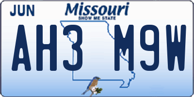 MO license plate AH3M9W